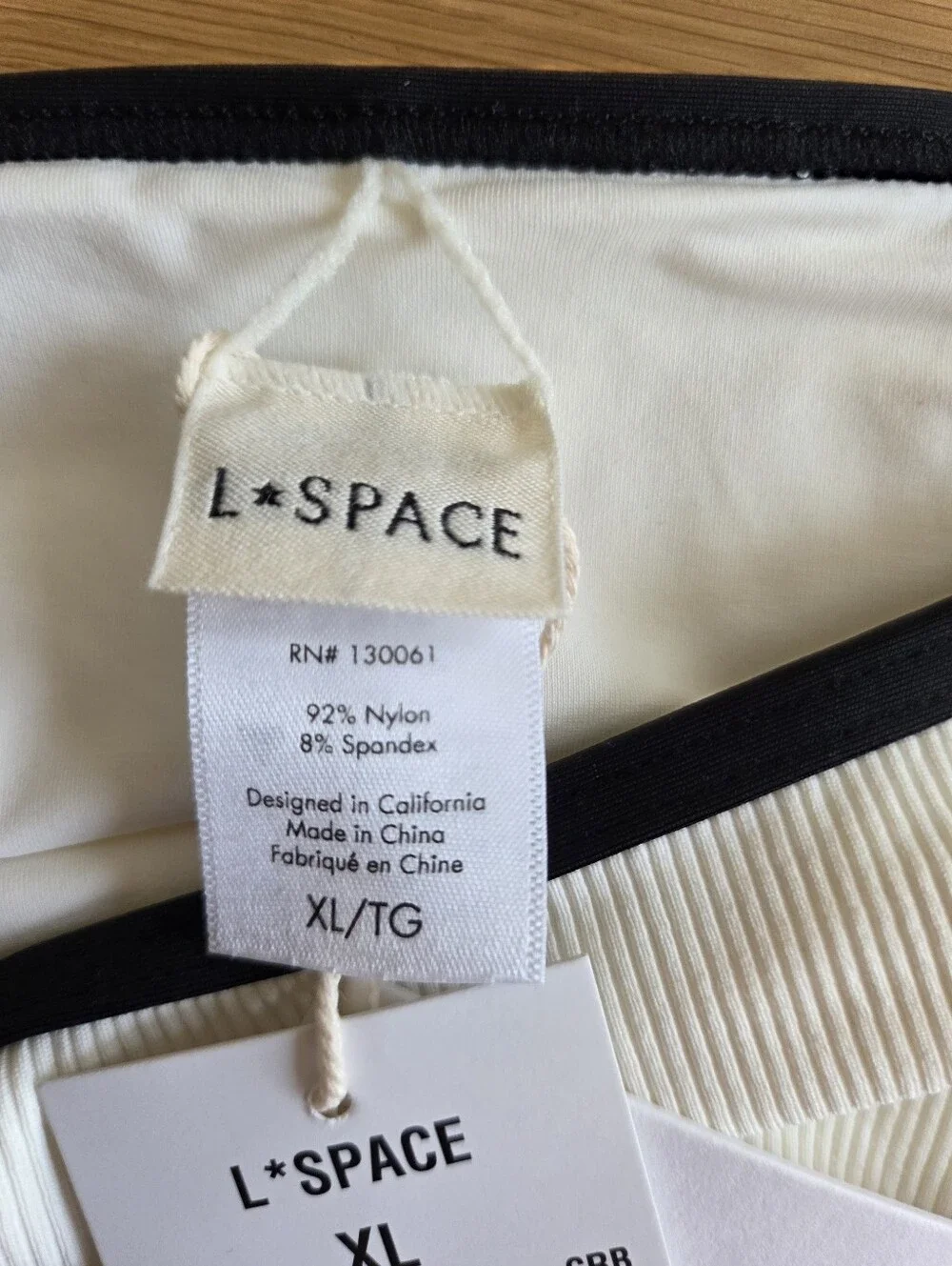 NWT L*Space Nora Bitsy Bikini Bottoms XL Cream Black High Waist High Leg